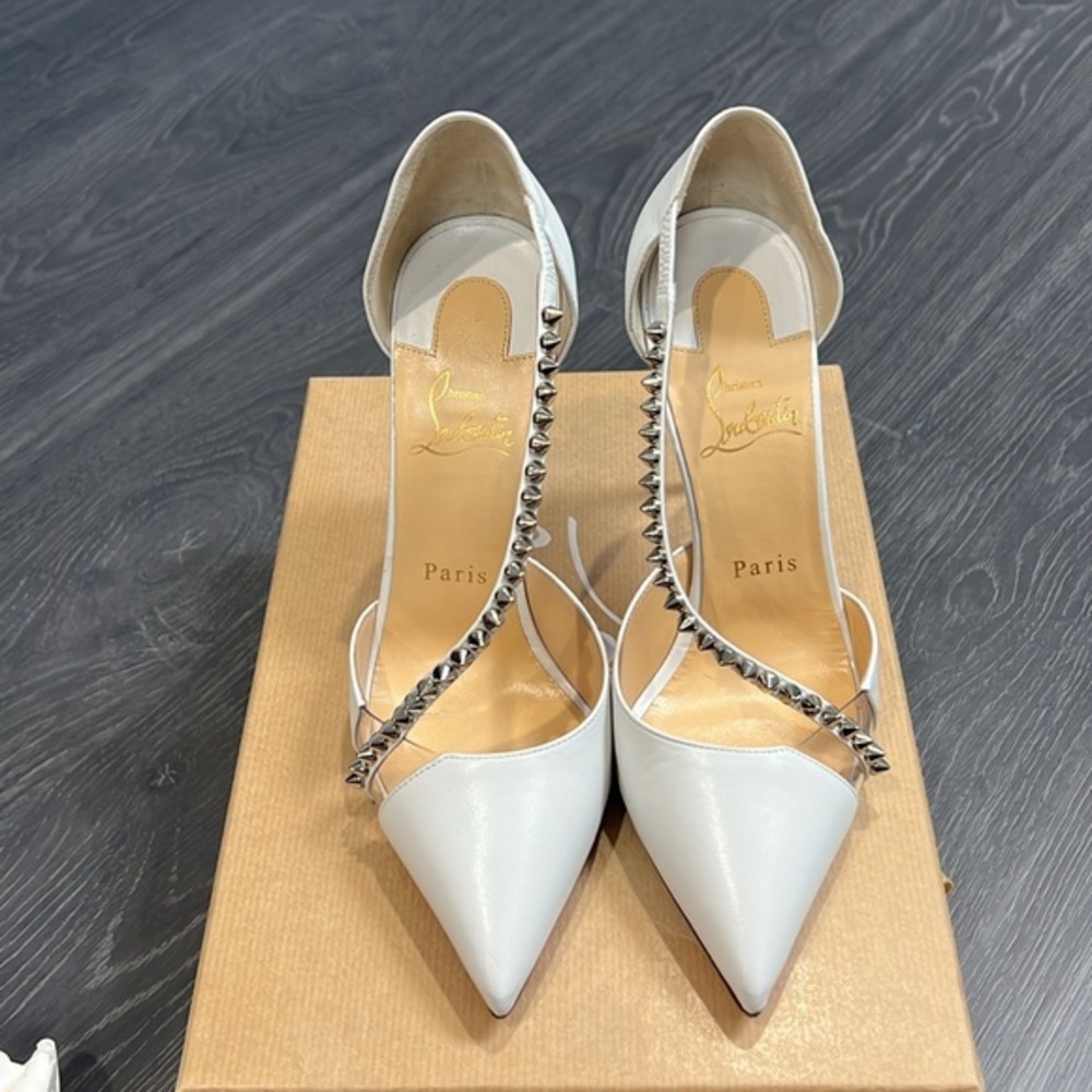 Christian Louboutin White Studded 100mm heels